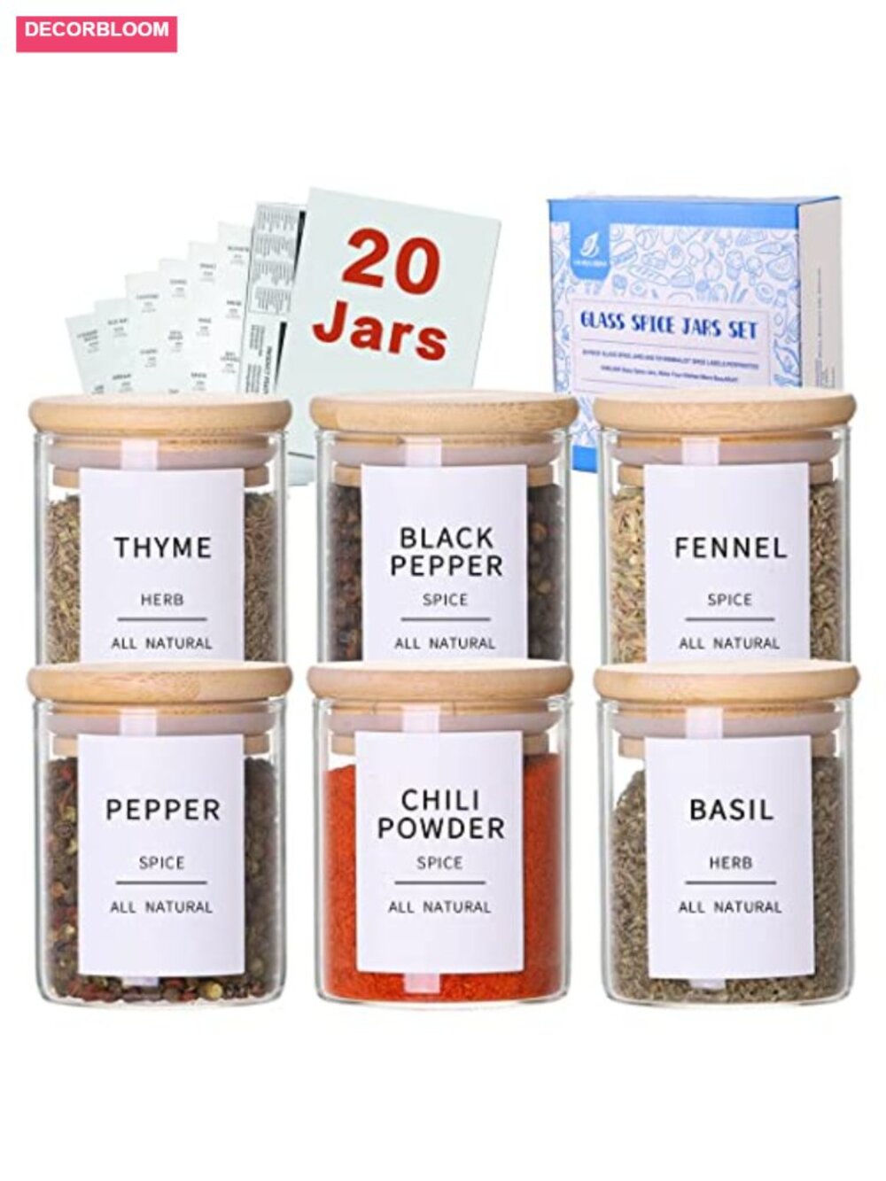 20 Pcs 4oz Glass Spice Jars with Bamboo Lids Airtight